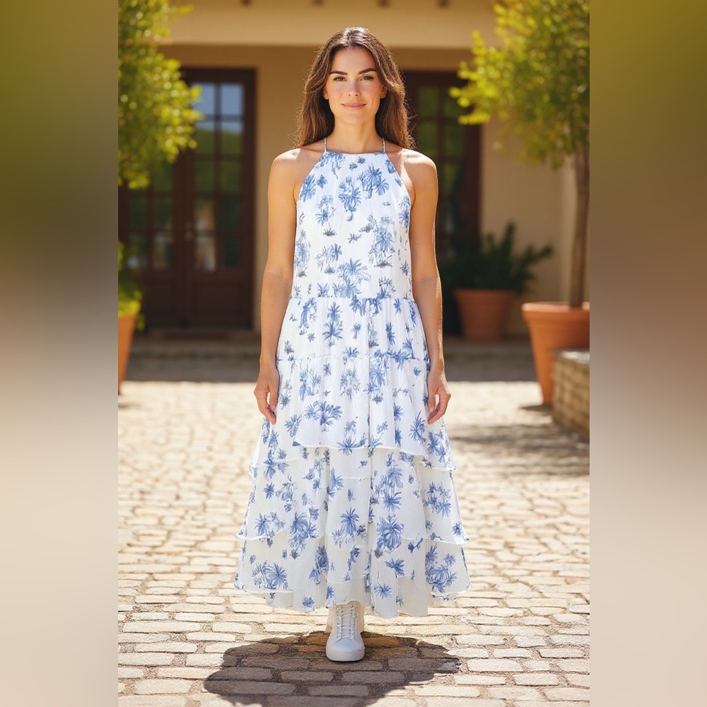 Tommy Hilfiger Tiered Floral High Neck Midi Dress size 10